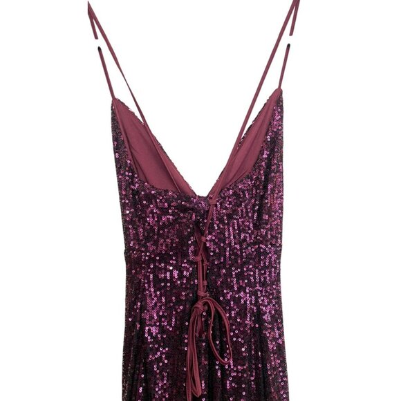 Retrofete $966 Sequin Violet Asymmetrical Tie Back Maxi Dress Sz XS NWT - Picture 7 of 12